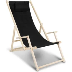 Randaco Chaise Longue Avec Accoudoirs Chaise Longue Pliable Confortable Chaise Longue En Bois Noir