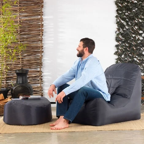 Veeva Pouf Fauteuil Et Repose-Pieds Vista, XL Poufs D’intérieur Et D’extérieur, Gris 4 Veeva Pouf Fauteuil Et Repose-Pieds Vista, XL Poufs D’intérieur Et D’extérieur, Gris – Image 2