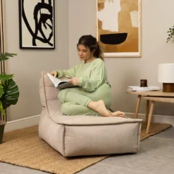 Icon Pouf Chaise Longue En Velours Côtelé Otto, Pouf Fauteuil De Salon XXL, Beige -Promos Verde Rêverie Boutique 95900413 2