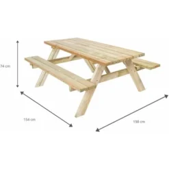 Table Pique-nique Bancs Pliables 200 Bois Traité Gardiun 198x154x74 Cm 42 Mm 6-8 Personnes -Promos Verde Rêverie Boutique 9591086 3
