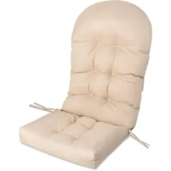 COSTWAY Coussin De Chaise Adirondack Avec Dossier De 81 CM Et Sangles De Fixation, 12 CM D'Épaisseur, Pour Intérieur/Extérieur Beige