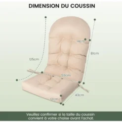 COSTWAY Coussin De Chaise Adirondack Avec Dossier De 81 CM Et Sangles De Fixation, 12 CM D'Épaisseur, Pour Intérieur/Extérieur Beige -Promos Verde Rêverie Boutique 95963551 4
