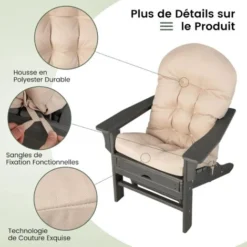 COSTWAY Coussin De Chaise Adirondack Avec Dossier De 81 CM Et Sangles De Fixation, 12 CM D'Épaisseur, Pour Intérieur/Extérieur Beige -Promos Verde Rêverie Boutique 95963551 5