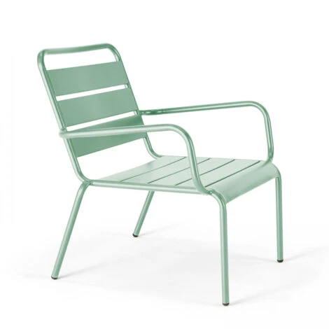 Lot De 2 Fauteuils Relax Avec Repose-pieds En Métal Vert Sauge - Palavas 5 Lot De 2 Fauteuils Relax Avec Repose-pieds En Métal Vert Sauge - Palavas – Image 3