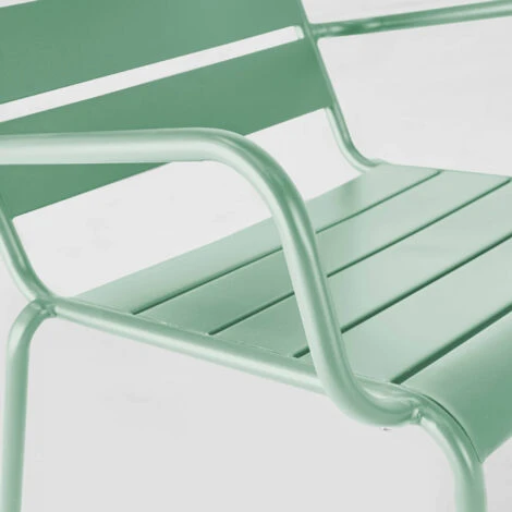 Lot De 2 Fauteuils Relax Avec Repose-pieds En Métal Vert Sauge - Palavas 7 Lot De 2 Fauteuils Relax Avec Repose-pieds En Métal Vert Sauge - Palavas – Image 5