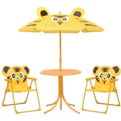 Nova Garden Bistro Set Pour Les Enfants Avec Parapluie Et Divers Thèmes Et Couleurs Sièges Couleur : Lion Jaune