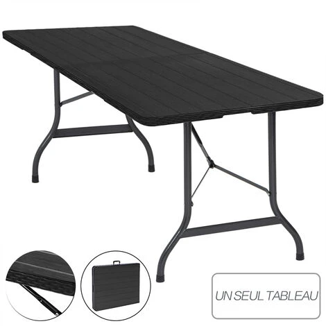 Table Pliante Rectangulaire En Aspect Rotin - Table De Jardin 8 Personnes - L180 X L75 X H73cm - Table Camping Exterieur Pour Jardin Terrasse Et Balcon - Noir 3 Table Pliante Rectangulaire En Aspect Rotin - Table De Jardin 8 Personnes - L180 X L75 X H73cm - Table Camping Exterieur Pour Jardin Terrasse Et Balcon - Noir