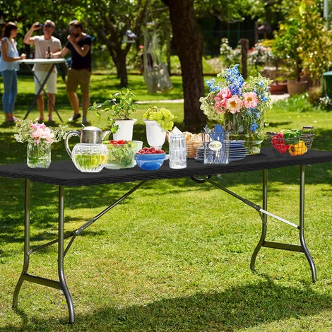 Table Pliante Rectangulaire En Aspect Rotin - Table De Jardin 8 Personnes - L180 X L75 X H73cm - Table Camping Exterieur Pour Jardin Terrasse Et Balcon - Noir 4 Table Pliante Rectangulaire En Aspect Rotin - Table De Jardin 8 Personnes - L180 X L75 X H73cm - Table Camping Exterieur Pour Jardin Terrasse Et Balcon - Noir – Image 2