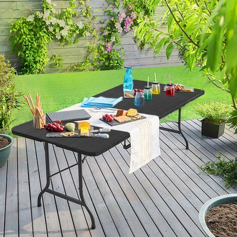 Table Pliante Rectangulaire En Aspect Rotin - Table De Jardin 8 Personnes - L180 X L75 X H73cm - Table Camping Exterieur Pour Jardin Terrasse Et Balcon - Noir 7 Table Pliante Rectangulaire En Aspect Rotin - Table De Jardin 8 Personnes - L180 X L75 X H73cm - Table Camping Exterieur Pour Jardin Terrasse Et Balcon - Noir – Image 5
