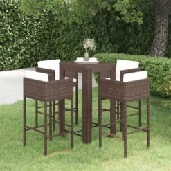 SalesHot® VidaXL Ensemble Bar De Jardin 5 Pcs - Ensemble Repas De Jardin Et Coussins Résine Tressée Marron Super83685