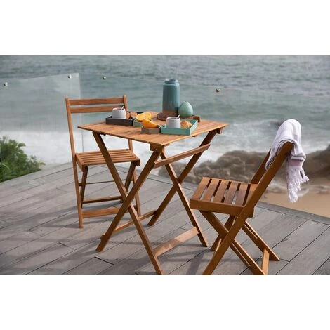 Salon De Jardin 3 Pièces Pliantes BISTRO Acacia - M29 4 Salon De Jardin 3 Pièces Pliantes BISTRO Acacia - M29 – Image 2