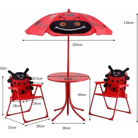 GIANTEX Ensemble De Jardin Pour Enfant Avec Parasol, Table Pour Enfant Pliable, 2 Chaises, Meubles Pour Jardin, Camping, Terrasse, Rouge 6 GIANTEX Ensemble De Jardin Pour Enfant Avec Parasol, Table Pour Enfant Pliable, 2 Chaises, Meubles Pour Jardin, Camping, Terrasse, Rouge – Image 4