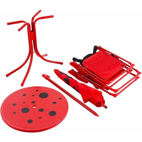 GIANTEX Ensemble De Jardin Pour Enfant Avec Parasol, Table Pour Enfant Pliable, 2 Chaises, Meubles Pour Jardin, Camping, Terrasse, Rouge 7 GIANTEX Ensemble De Jardin Pour Enfant Avec Parasol, Table Pour Enfant Pliable, 2 Chaises, Meubles Pour Jardin, Camping, Terrasse, Rouge – Image 5