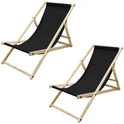 2x Chaise Longue De Jardin Pliante Bain De Soleil De Plage Chilienne Noir 120 Kg
