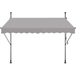 Store De Balcon Rétractable 250 X 120 Cm - Avec Manivelle, Sans Perçage, Protection UV, Hauteur Réglable - Gris Clair NAIZY
