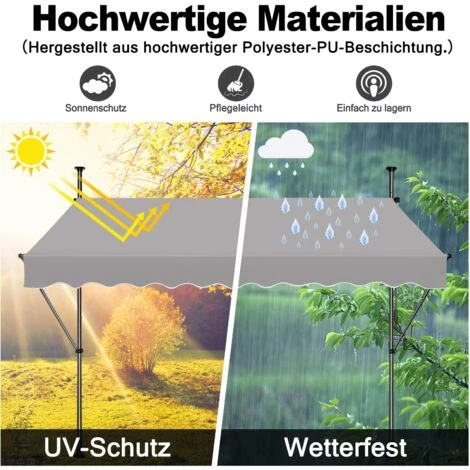 Store De Balcon Rétractable 250 X 120 Cm - Avec Manivelle, Sans Perçage, Protection UV, Hauteur Réglable - Gris Clair NAIZY 6 Store De Balcon Rétractable 250 X 120 Cm - Avec Manivelle, Sans Perçage, Protection UV, Hauteur Réglable - Gris Clair NAIZY – Image 4