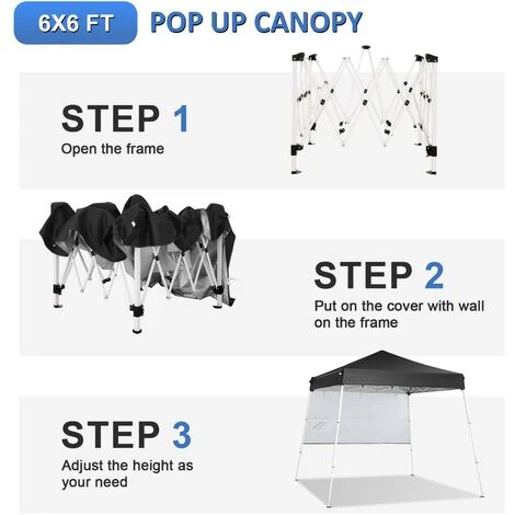 1.78x1.78m Tonnelle Pliante De Jardin Anti-UV, Barnum Pliant Avec Sac De Transport Et 1 Paroi Latérale, Protection Contre Soleil Pour Camping, Plage, Avec Sac De Sable, Noir 7 1.78x1.78m Tonnelle Pliante De Jardin Anti-UV, Barnum Pliant Avec Sac De Transport Et 1 Paroi Latérale, Protection Contre Soleil Pour Camping, Plage, Avec Sac De Sable, Noir – Image 5