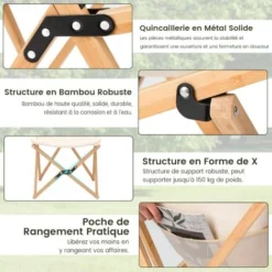 COSTWAY Chaise De Jardin Extérieur Lot De 2 Style Papillon, Chaise Pliante Camping Portable Bambou Avec Sac, Chaise Extérieur Intérieur Pour Pique-Nique Pêche Salon, Charge 150 KG, Beige 10 COSTWAY Chaise De Jardin Extérieur Lot De 2 Style Papillon, Chaise Pliante Camping Portable Bambou Avec Sac, Chaise Extérieur Intérieur Pour Pique-Nique Pêche Salon, Charge 150 KG, Beige -Promos Verde Rêverie Boutique 99725688 4