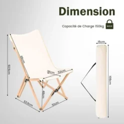 COSTWAY Chaise De Jardin Extérieur Lot De 2 Style Papillon, Chaise Pliante Camping Portable Bambou Avec Sac, Chaise Extérieur Intérieur Pour Pique-Nique Pêche Salon, Charge 150 KG, Beige 11 COSTWAY Chaise De Jardin Extérieur Lot De 2 Style Papillon, Chaise Pliante Camping Portable Bambou Avec Sac, Chaise Extérieur Intérieur Pour Pique-Nique Pêche Salon, Charge 150 KG, Beige -Promos Verde Rêverie Boutique 99725688 5