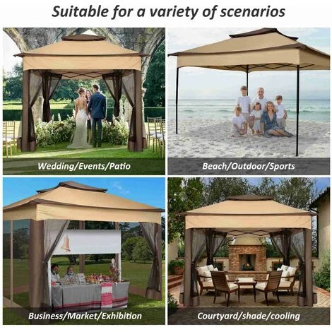 3x3m Tonnelle Pliante De Jardin Imperméable Extérieure Avec Moustiquaire - Pavillon Anti-UV Pour L'ombre Et La Pluie Avec Gaze Et Sac De Transport - Pour Patio, Jardin, Terrasse, Brun+Café 4 3x3m Tonnelle Pliante De Jardin Imperméable Extérieure Avec Moustiquaire - Pavillon Anti-UV Pour L'ombre Et La Pluie Avec Gaze Et Sac De Transport - Pour Patio, Jardin, Terrasse, Brun+Café – Image 2