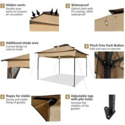 3x3m Tonnelle Pliante De Jardin Imperméable Extérieure Avec Moustiquaire - Pavillon Anti-UV Pour L'ombre Et La Pluie Avec Gaze Et Sac De Transport - Pour Patio, Jardin, Terrasse, Brun+Café 9 3x3m Tonnelle Pliante De Jardin Imperméable Extérieure Avec Moustiquaire - Pavillon Anti-UV Pour L'ombre Et La Pluie Avec Gaze Et Sac De Transport - Pour Patio, Jardin, Terrasse, Brun+Café -Promos Verde Rêverie Boutique 99825890 3