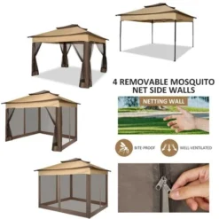 3x3m Tonnelle Pliante De Jardin Imperméable Extérieure Avec Moustiquaire - Pavillon Anti-UV Pour L'ombre Et La Pluie Avec Gaze Et Sac De Transport - Pour Patio, Jardin, Terrasse, Brun+Café 10 3x3m Tonnelle Pliante De Jardin Imperméable Extérieure Avec Moustiquaire - Pavillon Anti-UV Pour L'ombre Et La Pluie Avec Gaze Et Sac De Transport - Pour Patio, Jardin, Terrasse, Brun+Café -Promos Verde Rêverie Boutique 99825890 4