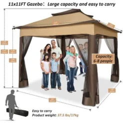 3x3m Tonnelle Pliante De Jardin Imperméable Extérieure Avec Moustiquaire - Pavillon Anti-UV Pour L'ombre Et La Pluie Avec Gaze Et Sac De Transport - Pour Patio, Jardin, Terrasse, Brun+Café 11 3x3m Tonnelle Pliante De Jardin Imperméable Extérieure Avec Moustiquaire - Pavillon Anti-UV Pour L'ombre Et La Pluie Avec Gaze Et Sac De Transport - Pour Patio, Jardin, Terrasse, Brun+Café -Promos Verde Rêverie Boutique 99825890 5